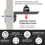 Drywall Anchor with Included Bolts for 3/16”-24, Heavy Duty Hollow Drywall Anchors for TV Mounting Kit, Stainless Steel Hollow Wall Anchors Holds up to 240 lbs Each in 1/2-in Drywall-10 Pack