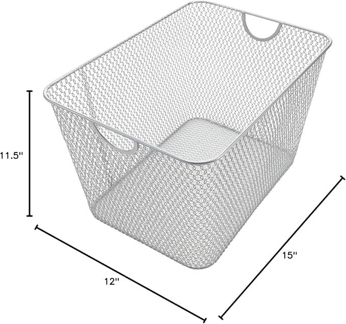 YBM HOME Kitchen Pantry Organizer Wire Baskets for Shelves, Cabinets, Pantry, Countertop, Mesh Open Storage Bin Metal Basket for Organizing Food Supplies, 2 Pack, 15x12x11.5