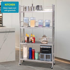 susunnus Stainless Steel Shelf,Shelves for Storage,Metal Shelf,Kitchen Garage Shelves, with Wheels,Rolling Shelves,Adjustable Height,Weight Capacity 350LB (27.6in*10.2in-4T with guardrails)