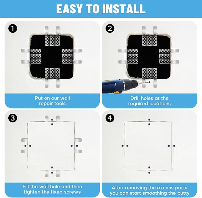 Drywall Repair Clips, 20 Pack Stainless Steel Wall Patch Kit with 40 Screws for 1/2 Inch Sheetrock, Professional Drywall Hole Repair Solution for DIY Home Repair