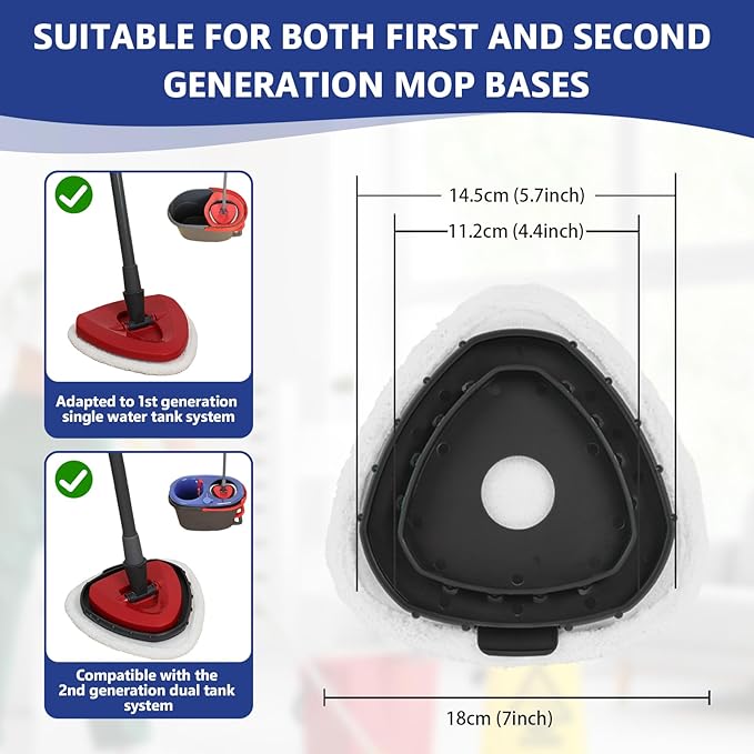 Flat Mop Head Replacements, Microfiber Mopping Pads Refills, 6-Pack Spin Mop Pads + 1 Plastic Pad &1 Scrape for Floor, Wall & Ceiling Cleaning - Fits EasyWring & RinseClean Systems