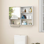 Wooden Bathroom Organizers, Over The Toilet Storage Cabinet with 2 Doors, Adjustable Shelves & Towel Bar, Wall Mounted Medicine Cabinet for Laundry with Mirror, White
