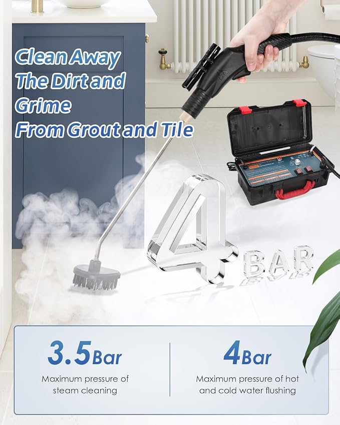 High Pressure Steam Cleaner, 1700W High Temp Portable Steamer Machine for Cleaning, Tankless and Heavy Duty for Commercial Home Use Grout Tile Kitchen Bathroom Car Detailing
