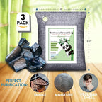 Activated Charcoal Odor Absorber for Strong Odor in Basement, Cars, Closets, Smoke, Shoes. 3 Pack Bamboo Charcoal Air Purifying Bags Deodorizer Odor Eliminator for Home
