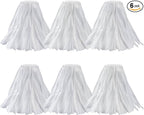 Matthew Cleaning Looped-Open Disposable Industrial Wet Mop Head 1.25'' Universal Headband Non-Woven Commercial Replacement for Indoor & Outdoor Use, Floor Cleaning String Mop Refill 6 Pack
