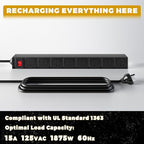 KAFAHOM Power Tool Organizer with Charging Station, Built in 8 Outlet Power Strip,Large 8 Drill Holder Wall Mount, Heavy Duty Metal Power Tool Storage Rack Tool Shelf for Garage Organization Black