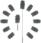 12 Pack High Duster with Extension Pole, Reusable & Washable Feather Duster, Microfiber Dusters for Cleaning for Ceiling Fan, Sofas, Ceiling, Car, Cabinet, Furniture, Blind(Gray)