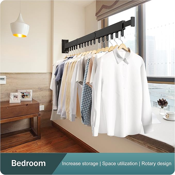 Clothes Drying Rack,Wall Mounted Space-Saver,Retractable,Collapsible, Strong Load-Bearing,ing Rack Clothing,Laundry Drying Rack（Windproof Ring, Three Pole）