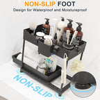 2 Pack Multi-Purpose Under Sink Organizers and Storage, 2025 Pull Out Cabinet Organizer for Bathroom & Kitchen, Under Cabinet Organizer with Hooks Hanging Cup, Black