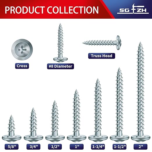 #8 x 1 Inch Wood Screw 100Pcs Alloy Steel Standard Thread Truss Head Fast Self Tapping by SG TZH