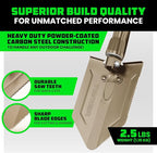 RHINO USA Folding Survival Shovel w/Pick - Heavy Duty Carbon Steel Military Style Entrenching Tool for Off Road, Camping, Gardening, Beach, Digging Dirt, Sand, Mud & Snow - Tan