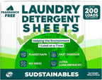 Sudstainables Eco Friendly Laundry Detergent Sheets - (200 Count), Unscented, Zero Waste, Plastic Free, Ultra Cleaning Strength, Sensitive Skin Safe, Saves Space