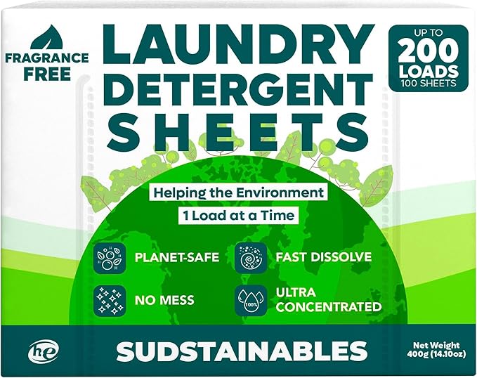 Sudstainables Eco Friendly Laundry Detergent Sheets - (200 Count), Unscented, Zero Waste, Plastic Free, Ultra Cleaning Strength, Sensitive Skin Safe, Saves Space