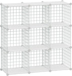 HUBSON Wire Cube Storage Organizer, Book/Toy/Craft/Potted Plants and petCloset Organizers and Storage Shelves, 9-Cube Freely Combinable Metal Grids Storage Shelf,White Plus Iron