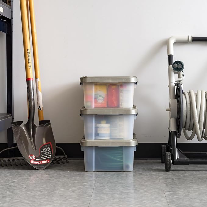 IRIS USA 16 Qt Storage Bins with Gasket Seal Lid, 3 Pack - BPA-Free, Heavy Duty Moving Containers Tight Latch, Weather Proof Tote, WEATHERPRO - Clear/Chrome