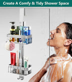 Over The Door Shower Caddy 2 Tier, 304 Stainless Steel Hanging Shower Caddy Rustproof Shower Shelves, No Drilling Hanging Shower Organizer for Bathroom Glass Door, Silver