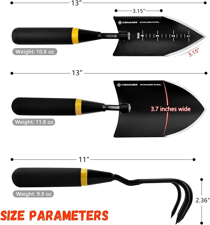 6-Piece Garden Tool Set with Storage Box, Heavy Duty Stainless Steel Gardening Hand Tools for Planting Weeding Digging, Includes Trowel, Shovel, Cultivator, Weeder, Pruner and More