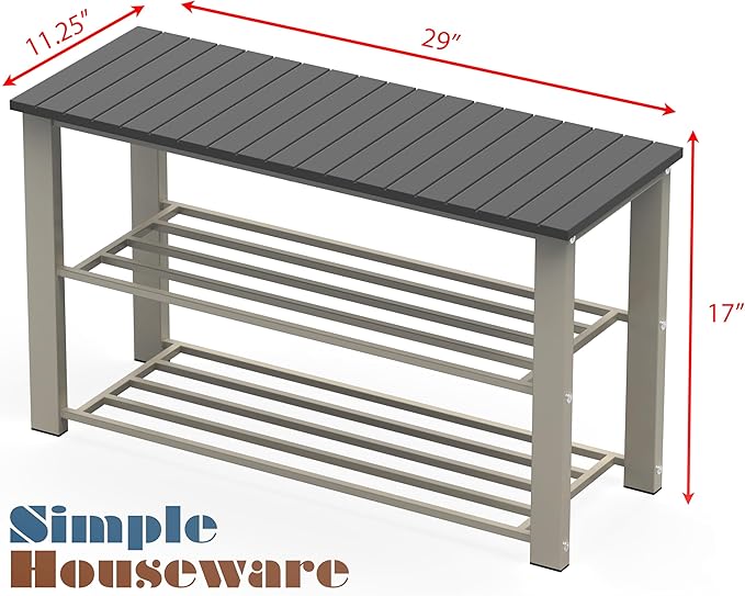 Simple Houseware Wood Top Shoe Storage Bench for Entryway, Grey