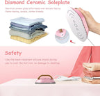 Newbealer Travel Iron with Global Voltage, 100-240V Mini Dry Iron for Clothes (No Steam), Max 300W, 60s Heat Up, 302℉ Non-Stick Ceramic Soleplate, 0.8lbs Ultra-Lightweight (Pink)