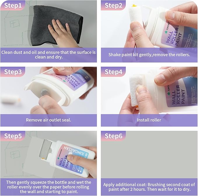 Wall Paint Kit - 2X Concentrated Formula Wall Repair Roller Superior Coverage & No Dripping - Water-Based Touch Up Paint Roller Kit for Remove Graffiti, Stains, Yellowing - 100g, Light Grey