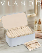Vlando Jewelry Travel Case,Travel Jewelry Organizer with Clear Velvet Jewelry Bags 12Pcs Zipper Pouch for Women Girls-Baby Blue