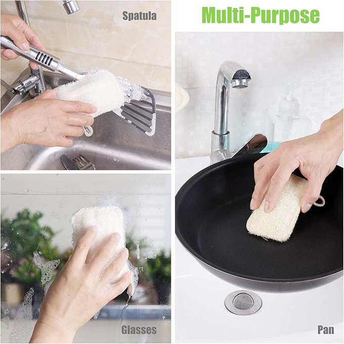 Natural Loofah Kitchen Sponges, 20 PCS Natural Sponge for Dishes, Cleaning, 100% Biodegradable Compostable Vegetable, Eco Friendly Sponges, Non-Scratch, No Odor Scrubber