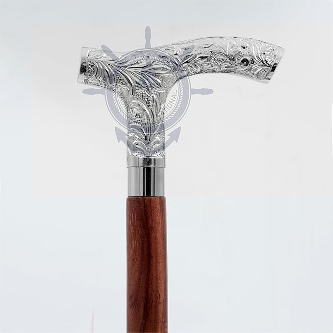 Deluxe Walking Sticks | Rosewood Crafted Cane with Solid Brass Chrome Decorative Bars | Nagina International
