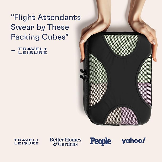 Shacke Premium 8 Packing Cubes Set - Lightweight Mesh Travel Luggage Organizers with Laundry Bag, 8-Piece Suitcase Storage System (Black)