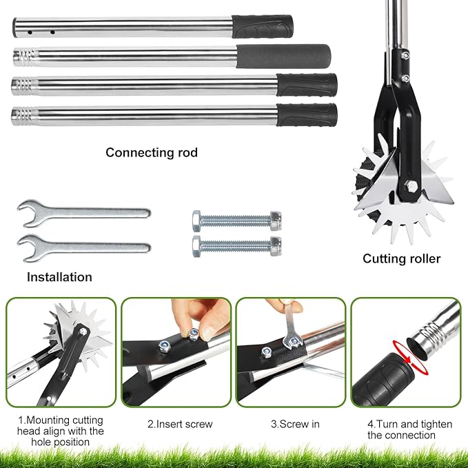 Wheel Rotary Edger Manual Lawn Tool for Sidewalk Edger Rotary Wheel Rotary Wheel Manual Edger Lawn Tool Strong 4 Sections Stainless Steel Handle