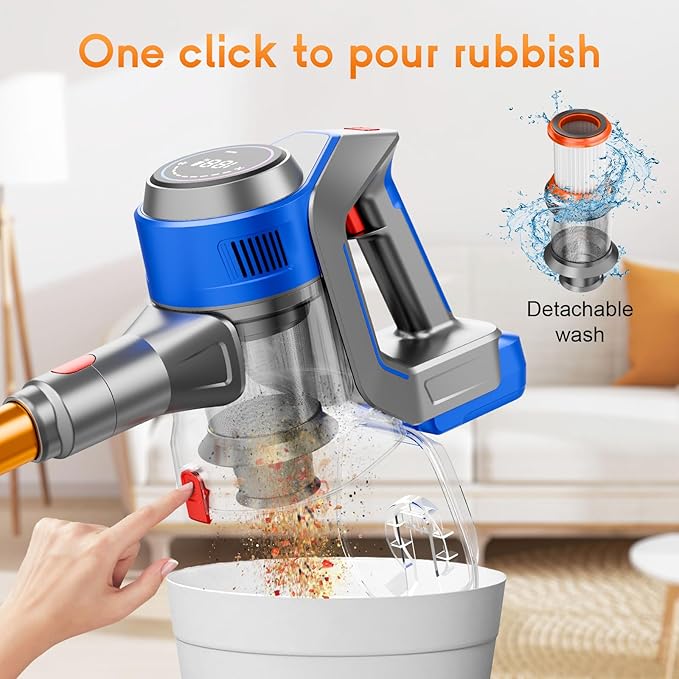 Cordless Stick Vacuum Cleaner - Rechargeable, 45Kpa Powerful Vacuums with Detachable Battery Display, Max 45Mins Runtime, 8 in 1 Handheld Vacuum for Hardfloor & Carpets Pet Hair