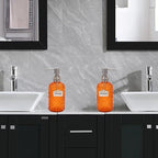 16 oz Diamond Pattern Glass Soap Dispenser, Kitchen and Bathroom Refillable Soap Dispenser with Rust Resistant Stainless Steel Pump for Hand Soap, Lotion Glass Liquid Dispenser (Orange-2pack)