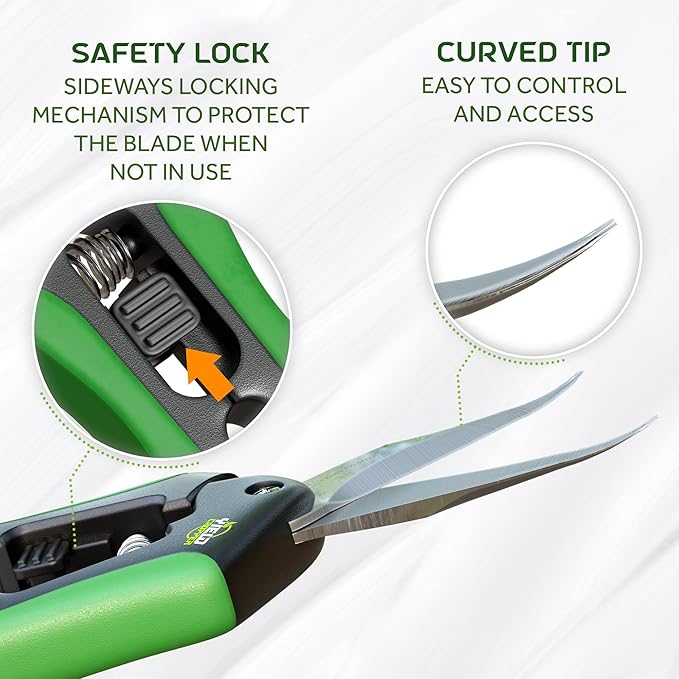 Hydroponic 2Pack Microtip Straight blade/Curved Blade Flower Leaf Trimmer Pruning Shears by Yieldcropper