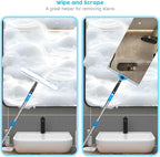 Window Squeegee，5 in 1 Bendable Head Window Squeegee for Home，61''Extension Poles，Bendable Head car Window Cleaner Tool，Squeegee for Shower Glass（Blue）