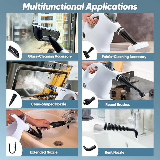 Saker Handheld Steam Cleaner,Portable Steam Cleaner for Home,Powerful 1050W Steam Cleaner Set,Includes 9 Attachments for Quick Heating & Deep Cleaning of Floors, Cars, and Kitchen(5 Fiber Cloths)