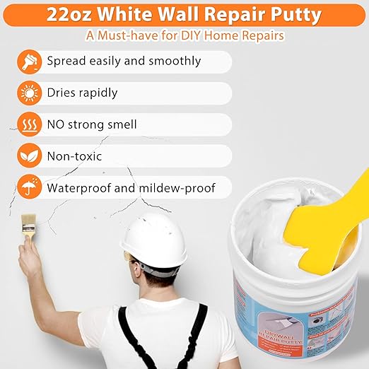 Dry Wall Patch Repair Kit, 22OZ Spackle Wall Repair Paste White Putty with Scraper Mesh Tape, Drywall Hole Repair Patch Kits for Wall Surface Fill Quick & Sheetrock Ceiling Crack Damage Mending