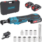 3/8'' Cordless Ratchet Wrench, 74FT-LBS (100N.m) Electric Ratchet with 21V 2 X 2.0Ah Battery, 400 RPM Chargeable Power Ratchet Driver Set with 8 Sockets,1/4 Adaptor, 3" Extension Bar，Brushless Motor