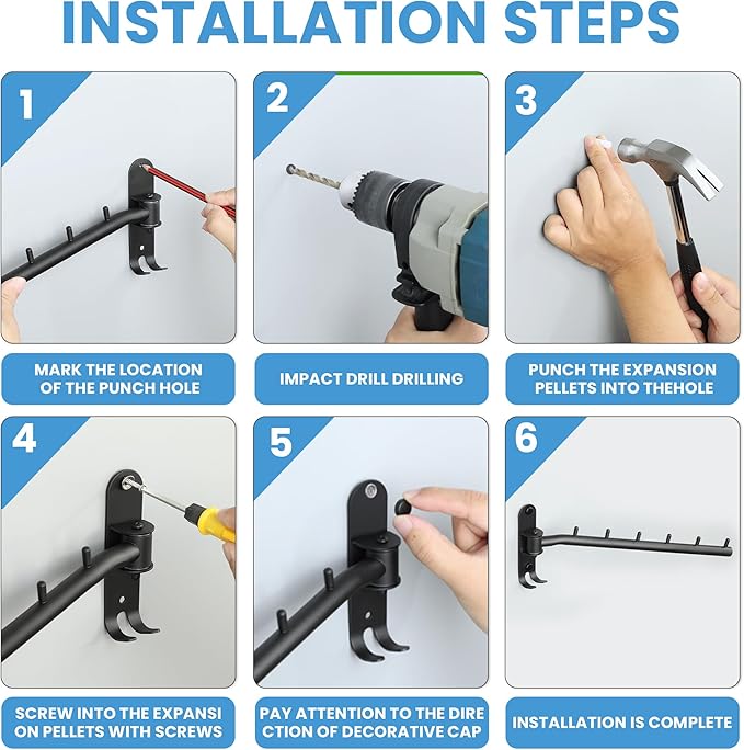 Clothing Racks for Hanging Clothes, Garment Racks Wall Mounted Clothes Bar-Hanger Holder Hooks Heavy Duty Folding Drying Rack Space Saving Clothing Hanging System Closet Storage Organizer