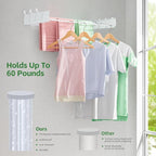 Wall Mounted Drying Rack 40", Foldable Laundry Clothes Drying Rack with 6 Towel Hooks and 5 Rods for Hanging Clothes, Space Saving for Indoor Outdoor Bathroom Balcony Laundry Room(40")