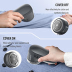 Ruidla Fabric Shaver Defuzzer, Electric Lint Remover, Rechargeable Sweater Shaver with Stainless Steel 3-Leaf Blades, Dual Protection, Removable Bin, Easy Remove Fuzz, Lint, Pills, Bobbles