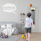 Wooden Basketball Laundry Hamper，Over the Door Basketball Hoop Laundry Basket with Zipper for Kids Room,Dorm Rooms,Bathroom,Saving Space Storage and Organization - White (White)