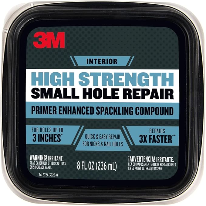 3M High Strength Small Hole Repair Kit, Inlcudes Spackling Compound, Putty Knife, Sanding Sponge, and Self-Adhesive Patch, For Hole Repairs Up To 3" in Diameter, Easy Wall Repair (SHR-SIOCKIT)