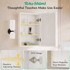 TokeShimi 16 x 24 Recessed Medicine Cabinet with Mirror Surface Mounted, Aluminum White Medicine Cabinet with Mirror, Metal Beveled Bathroom Mirror with Storage