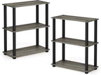 Furinno TURN-S-TUBE Storage Shelves Set of 2, 3-Tier Book Shelf, Corner Shelf, Toolless Open Shelves, Square Tubes, for Organization and Storage, Living Room, Garage, Home Office, French Oak