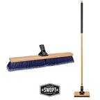 SWOPT 10" Rough Surface Deck Brush, 24" Multi-Surface Push Broom + 60" EVA Foam Comfort Grip Wooden Handle, Broom Kit Combo — 2 Cleaning Heads and Long Handle Interchangeable with SWOPT Cleaning Head