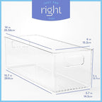 Plastic Food Storage 6 Pack Clear Container Bin with Handles for Organizing Kitchen, Pantry, Fridge, Freezer, Pantry, Bathroom. 14"x6"5"