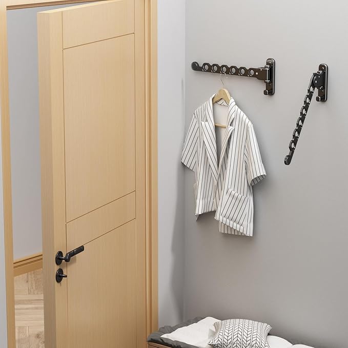 Danpoo Clothes Drying Rack Foldable Wall Mounted Laundry Drying Rack Clothing Coat Hanger Clothes Dryer Black