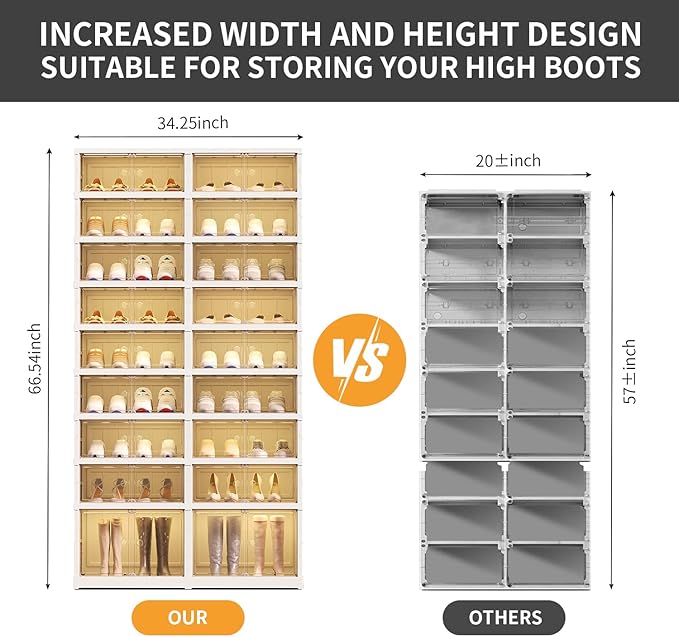 9-Tier Foldable Shoe Rack Organizer for Closet,36Pairs Collapsible Plastic Shoe Shelf,Large Shoes Cabinet with Door,Clear Stackable Storage Box Easy Assembly