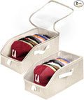Livelab Hat Organizer for Baseball Caps, Hat Storage Holder Container for Closet Hold Up to 12 Caps with Clear Window, Hat Boxes for Home Storage | 2Pcs Beige
