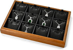 Oirlv Solid Wood 12 Grid Liner Pendant Jewelry Organizer Tray Jewelry Drawer Organizer(Black)