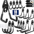 18 Pack Garage Hooks, Anti-Slip Coating, Hooks for Hanging Heavy Duty for Garages, Bicycles, Ladders, Gardening, Tools, Including 3 Organizing Straps